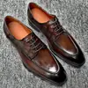 Zapatos de Vestir de Cuero para Hombre de Gama Alta Zapatos Derby Patrón de Cocodrilo Welted Completamente Hechos a Mano Piel de Búfalo Punta Fina Pulidos Con Cordones Británicos