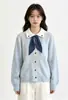 Cárdigan de punto estilo universitario coreano con lunares y cuello polo para mujer, nuevo abrigo suéter de punto de manga larga suelto para otoño e invierno