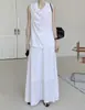 Estilo minimalista chic coreano: Top sin mangas con cuello drapeado + Falda larga Conjunto para ir al trabajo