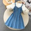 Vestido jeans de verão para meninas 2023 verão novas roupas infantis saia suspensória meninas médio e grande estilo infantil saia de terno