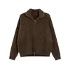 Suéter Cardigan com Gola Alta e Zíper Torcido Feminino 2025 Novo Outono e Inverno Engrossado Estilo Preguiçoso Gola Alta Jaqueta de Tricô