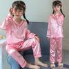 Pijama de Niñas Verano Delgado Seda de Hielo Manga Larga Cuello en V 2024 Nuevo Niñas Niñas Primavera y Otoño Ropa para el Hogar Traje