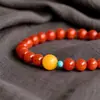 Pulseira de Ágata Vermelha Sulista da Sorte, Novo Estilo Chinês, Tendência Nacional, Versátil, Realça o Tom da Pele, Pulseira de Ágata Vermelha com Contas de Jade Amarelo