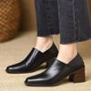 Zapatos de Cuero de Punta Cuadrada con Tacón Grueso de Boca Profunda Estilo Primavera y Otoño de Gama Alta para Mujer, Zapatos Individuales de Cuero Suave de Tacón Alto para Otoño