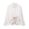 Exportação Amazon Transfronteiriça Roupas Femininas Outono 2025 Nova Moda Simples Gola Lapela Laço Decorado Drapê Camisa Duas Cores