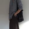 Marca nicho coreana ins misma letra impresa bolso de hombro bolsa fina de tela gris bolso de hombro ecológico bolsa de compras