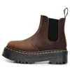 Botines Chelsea Rojo Crazy Horse de Primera Capa 2976 para Mujer, Botas de Motocicleta de Suela Gruesa, Botines de Piel Genuina, Zapatos Slip-On de Plataforma