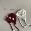 Lindo Sombrero de Flor para Bebé Niña Otoño e Invierno Tejido Protección para Orejas Lana Infantil y Pequeño Princesa con Cordones Sombrero de Palacio