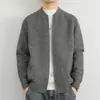 Cardigan Masculino de Tricô Cor Sólida com Zíper Duplo para Primavera e Outono Jaqueta de Tricô Casual Estilo Coreano Jaqueta Versátil Top
