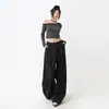 Pantalones Anchos de Pierna Ancha Básicos Holgados con Caída Estilo Alto Inteligente Color Negro para Mujer con Diseño de Contraste Tachonado Versátiles
