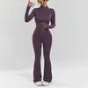 Popular Conjunto de Ropa de Yoga de Manga Larga para Comercio Exterior, Conjunto Deportivo de Secado Rápido para Mujer, Conjunto de Dos Piezas con Pantalones Acampanados de Cintura Alta