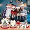 Nueva Decoración de Fiesta Navideña Temática Transfronteriza Árbol de Navidad Retro Plato de Papel Vaso de Papel Servilleta Vajilla Desechable