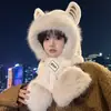 Adorable Sombrero de Felpa con Orejas de Tigre Pequeño 2026 Set de Dos Piezas para Mujer Otoño e Invierno Ciclismo Resistente al Frío Bufanda Cálida Sombrero Integrado