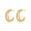 Brincos Geométricos de Ouro 18K com Zircônia Duplo C Joias Transfronteiriças Europeias e Americanas Brincos Vazados Brilhantes Brincos Joias de Moda de Luxo Acessível