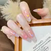 Peças de Unhas Postiças Pré-Fabricadas para Unhas Falsas, Estilo Ins Wear Francês Nude em Pó Degradê Estrela Laço Menina Quente Olho de Gato