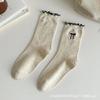 Calcetines para Mujer con Borde de Oreja, Lazo Bordado Real, Punto de Hilo, Calcetines de Media Caña para Mujer, Ins Estilo Japonés de Moda, Dulce Media Caña de Rizo