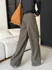 Calças da moda~Novas calças cargo de bolso de cintura alta emagrecedoras versáteis estilo coreano para o início do outono, jeans casuais da moda para mulheres