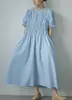 Vestido Largo Kaneko Estilo Japonés Manga Abullonada Cintura Ajustada para Mujer, Vestido Azul Adelgazante Línea A, Vestido Holgado Retro Japonés
