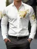 Camisa Masculina de Manga Longa para Comércio Exterior 2026 Novo Estilo Amazon Masculina Europeia Estampa Floral Gola Lapela Manga Longa