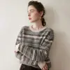 Suéter de Cashmere Jacquard Fair Isle Retrô para Mulheres Gola Redonda Espessada Combinação de Cores Outono e Inverno Novo Pulôver Solto de Cashmere