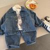 Conjunto de Primavera para Meninos 2025 Novo Jeans Solto Infantil Jaqueta Jeans de Primavera Retrô Conjunto de Duas Peças Jeans da Moda