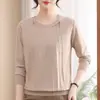 Moderna blusa de punto de otoño para madres, elegante suéter fino nuevo de manga larga y cuello redondo para mujeres de mediana edad y mayores