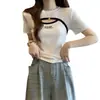 Camiseta de Manga Corta Hueca para Mujer, Nuevo Estilo Verano 2026, Tallas Grandes, Adelgazante, Estampado de Letras, Top Único