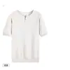 Roupa Masculina Xintang Camisa de Tricô de Alta Qualidade com Padrão de Abacaxi, Botão Único, Gola Henry, Gola Redonda, Mangas Curtas, Camiseta Casual e Versátil para Venda por Atacado
