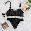 Novo Conjunto de Lingerie Sexy Estilo Europeu e Americano 2023 com Babados de Renda, Bolinhas Transparentes e Design de Duas Peças