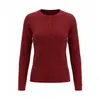Camiseta de manga larga para mujer, color liso, base de punto acanalado con cuello Henley, suéter de lana simple, versátil, ajustado, adelgazante