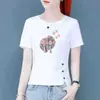 Camiseta de manga curta com barra assimétrica para mulheres, novo modelo verão 2024, novo estilo chinês com senso de design, top soltinho e curto