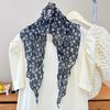 Bufanda de seda con diseño de rombos de Dongdaemun, estilo coreano, para mujer, primavera y verano, con estampado floral fresco y artístico, ideal para viajes y fotos.