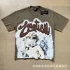 Camiseta Unisex de Marca de Moda Transfronteriza Estilo Americano Mezcla de Ángel High Street Pedrería Vintage Holgada Manga Corta Estampado Integral