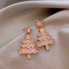 Brincos de árvore de Natal com estrela de zircônia rosa prateada Brincos de alta qualidade Brincos de luxo com luz de Natal transfronteiriça europeia e americana