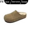 Versão em Couro Sapatos Birkenstock de Solado Grosso Sapatos Femininos Quentes com Pelúcia Sapatos Slip-on Preguiçosos Sapatos de Algodão Meias Pantufas Fechadas para Exterior