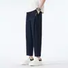 Pantalones rectos de pierna ancha de seda helada de verano para hombre, corte holgado, talla grande, para personas más corpulentas, ligeros, de secado rápido, pantalones casuales cropped, modelo 68