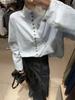 Elegante Traje de Alta Gama para Mujer, Moderna Blusa de Botones con Cuello Mao, Conjunto de Dos Piezas de Pantalones Casuales de Cintura Alta hasta el Suelo para Otoño