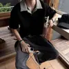 Camisa polo patchwork de manga curta para homens e mulheres, estilo verão, fresca e estilosa, top de meia-manga com corte slim