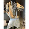 Mochie Design de Primavera Cedo com uma Gola Diagonal Elegante, Gola Alta, Jaqueta Curta Casual Solta para Pessoas Baixas Mq1107