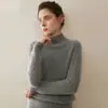 Suéter de doble capa engrosado con cuello semi-alto 100% cachemir puro para mujer, jersey de punto trenzado como prenda base