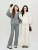 Conjunto de Tricô Preguiçoso e Macio para Mulheres, Estilo Coreano Outono e Inverno, Solto e Emagrecedor, Fashionable Conjunto Casual de Duas Peças Petite com Calça de Pernas Largas