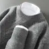 Suéter de Lana 100% Baicai Velvet para Hombre Cuello Redondo Tejido de Punto Trenzado Engrosado Suéter Cálido Holgado Capa Base de Punto para Jóvenes