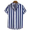 Camisa hawaiana fina japonesa de manga corta a rayas con estampado digital para hombre, primavera y verano 2025, de comercio exterior