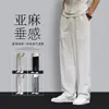 Pantalones de algodón y lino estilo chino para hombre, finos de verano, lino, pierna recta holgada, buena caída, transpirables, pantalones de pierna ancha, talla grande, casual