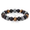 Joyería de Cuentas Hecha a Mano Transfronteriza Pulsera de Piedra Ojo de Tigre de Vesícula Biliar Negra para Hombre Pulsera de Piedra Natural de Lujo Ligero Accesorios de Joyería Europeos y Americanos