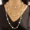 Colar Decorativo de Pérolas em Camadas para Mulheres, Corrente de Suéter de Alto Padrão, Estilo Longo Moderno para Outono e Inverno, Acessório de Luxo Leve Estilo Chanel