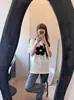 Camiseta de Manga Corta de Algodón Puro con Estampado Floral y Letras Estilo Coreano para Mujer, Top Casual Versátil Suelto de Verano con Cuello Redondo, Moderno