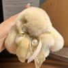 Fofo Real Pelo de Coelho Rex Laço Pérola Coelho Chaveiro de Carro Pingente Boneca de Pelúcia Mochila Pingente