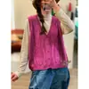 2026 Colete sem Mangas Jacquard de Tricô de Fio de Algodão Artístico Retrô Solto Simples Decote V Versátil Camiseta Regata Colete Ombro Atacado