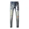 Jeans pitillo ajustados de moda callejera hip-hop americano transfronterizos, personalizados, rasgados, con patchwork de salpicaduras de pintura